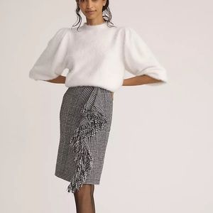 Anthropologie Fringed Plaid Ruffled Mini Skirt